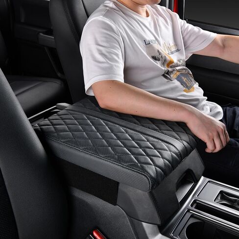 Car Center Console Cover pad Genuine Cowhide Leather,Black Armrest Box mat, Vehicle Arm Rest Cushion Protector,Memory Foam true cow Leather,Consoles Hand Rest Pillow(sizeA 12 x 6.3 x 2.2 inch) in Saudi Arabia
