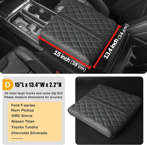 Car Center Console Cover pad Genuine Cowhide Leather,Black Armrest Box mat, Vehicle Arm Rest Cushion Protector,Memory Foam true cow Leather,Consoles Hand Rest Pillow(sizeA 12 x 6.3 x 2.2 inch) in Saudi Arabia