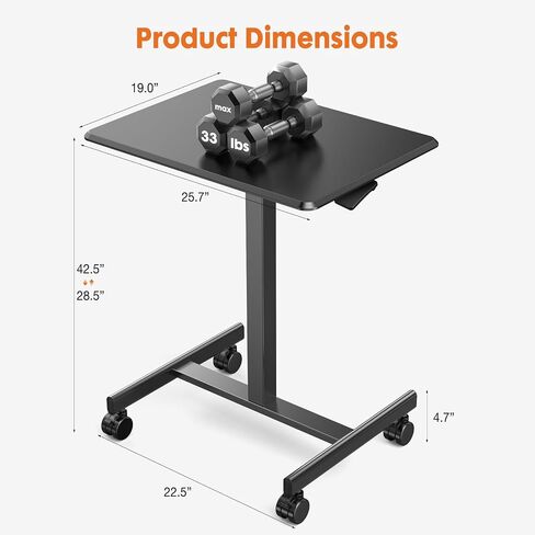 Sweetcrispy Small Mobile Rolling Standing Desk - Overbed Table, Teacher Podium with Wheels, Adjustable Work Table, Rolling Desk Laptop Computer Cart for Home, Office, Classroom in Kuwait