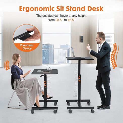 Sweetcrispy Small Mobile Rolling Standing Desk - Overbed Table, Teacher Podium with Wheels, Adjustable Work Table, Rolling Desk Laptop Computer Cart for Home, Office, Classroom in Kuwait
