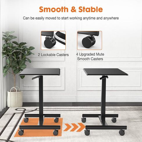 Sweetcrispy Small Mobile Rolling Standing Desk - Overbed Table, Teacher Podium with Wheels, Adjustable Work Table, Rolling Desk Laptop Computer Cart for Home, Office, Classroom in Kuwait