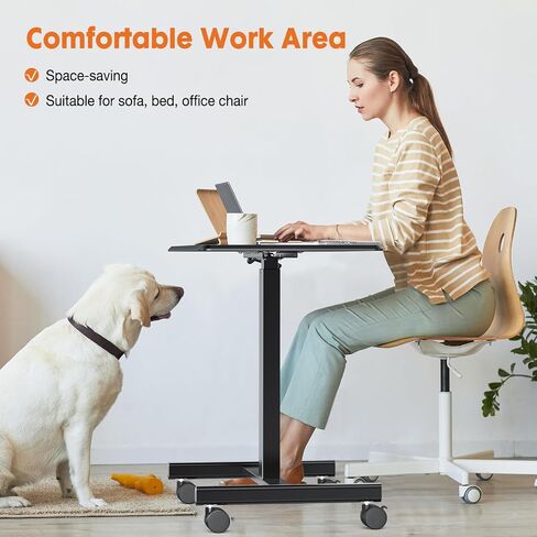 Sweetcrispy Small Mobile Rolling Standing Desk - Overbed Table, Teacher Podium with Wheels, Adjustable Work Table, Rolling Desk Laptop Computer Cart for Home, Office, Classroom in Kuwait