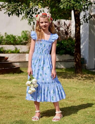 RETSUGO Little Girls Dresses Flutter Sleeve Casual Birthday Party Dress Toddler Kids Swing Twirly Summer Sundress 1-8 Years in Saudi Arabia