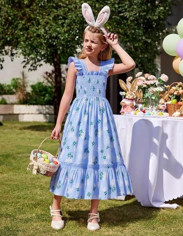 RETSUGO Little Girls Dresses Flutter Sleeve Casual Birthday Party Dress Toddler Kids Swing Twirly Summer Sundress 1-8 Years in Saudi Arabia