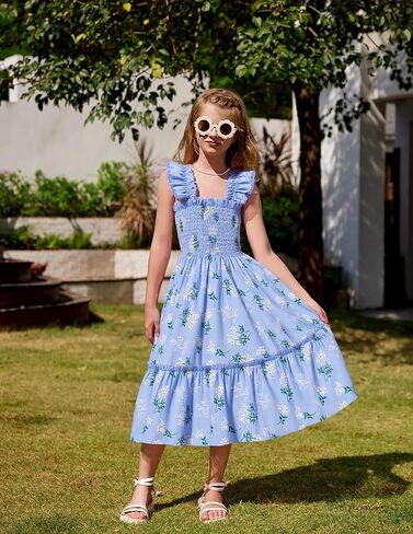 RETSUGO Little Girls Dresses Flutter Sleeve Casual Birthday Party Dress Toddler Kids Swing Twirly Summer Sundress 1-8 Years in Saudi Arabia