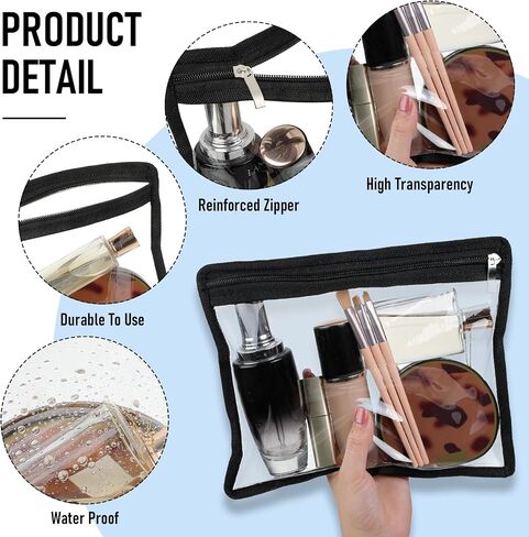 8 Pieces Clear Zipper Pouches Pencil Pouches PVC Makeup Pouch Envelopes Folder Storage Multi Purpose Pouch Document File Organization Bags, Office Supplies (Black Edging, 11.5 x 7 Inches) in Saudi Arabia