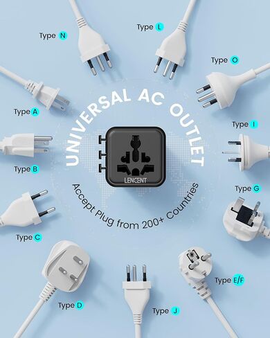 LENCENT Universal Travel Adapter, 100W GaN3 International Adaptor with 2 QC4.0 USB-A+2 PD3.0 Type-C PPS Fast Charging, Worldwide Wall Charger for iPhone,Samsung,Laptop, Plug Adapter USA/UK/EU/AU Black in Kuwait