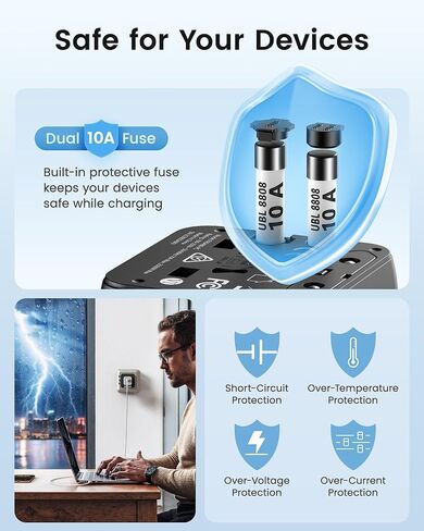 LENCENT Universal Travel Adapter, 100W GaN3 International Adaptor with 2 QC4.0 USB-A+2 PD3.0 Type-C PPS Fast Charging, Worldwide Wall Charger for iPhone,Samsung,Laptop, Plug Adapter USA/UK/EU/AU Black in Kuwait