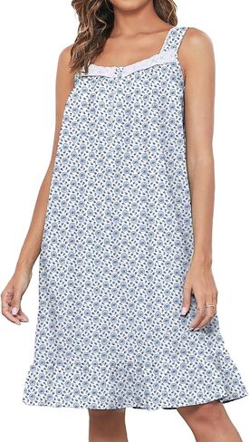 JRYNOEU 100% Cotton Nightgowns for Women Sleeveless Ladies Loungewear Sleepwear Lightweight Nightdress Comfy Soft Nightgown in Kuwait