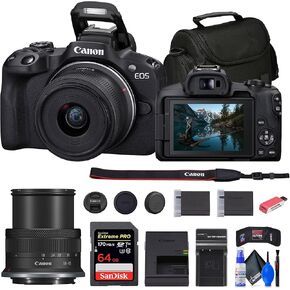 Canon EOS R50 Mirrorless Camera with 18-45mm Lens (White) (5812C012) + 64GB Memory Card + Bag + Charger + LPE17 Battery + Card Reader + Memory Wallet + Cleaning Kit (Renewed)