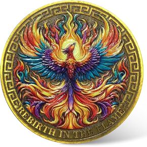 CYOUNG Phoenix Rising Sobriety Chip - Colorful AA Recovery Medallion with Serenity Prayer