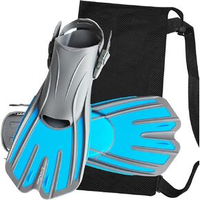 OMGear Swim Fins Short Snorkel Fins Dive Flippers for Lap Swimming Snorkeling Diving Pool Activities Travel Size with Mesh Bag for Adult Men Women