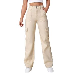 Womens Cargo Pants High Waisted Relaxed Fit Straight Wide Leg Casual Pants Y2K Streetwear with 6 Pockets