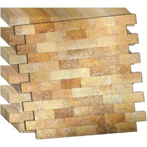 weimeisc 10 pcs Peel and Stick Tile Backsplash,Metal Subway Tile Stick on kitchen wall bathroom(12"x10.9" (Wooden+Printing)