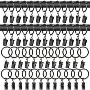 60PCS Curtain Rings with Clips - Curtain Clips Black Drapery Rings with Clips 1.26 inch Interior Diameter Curtain Rod Clip Metal Clip Rings for Decoration Craft Dispaly