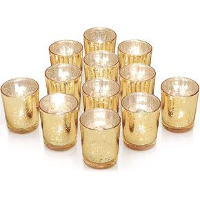 Gold Votive Candle Holders Set of 12, Speckled Gold Glass Candle Holders, Tea Lights Candle Holders for Table Centerpiece, Home, Wedding, and Party Decoration
