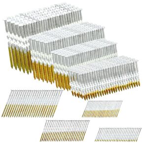 800 Count 21 Degree Framing Nails Ring Shank Nails for Use in All Pressure Treated Lumber, Flat D Head, Galvanized, Plastic Row Fixed (2''，2-1/2''，3''，3-1/2'')