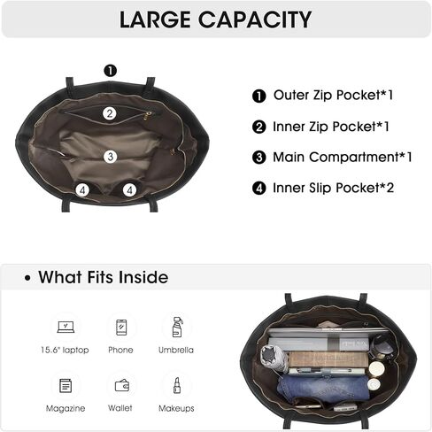Kattee Leather Tote Bags for Women, Soft Shoulder Purse and Handbags Zipper Totes Travel Work Large in Kuwait