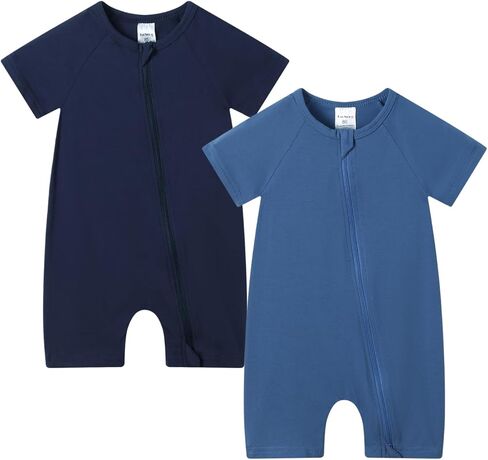 JunNeng Baby Boy Girl 2 Pack Short Sleeve Zipper Rompers Infant Cotton 2-way Zippers Comfy Summer Jumpsuit in Kuwait