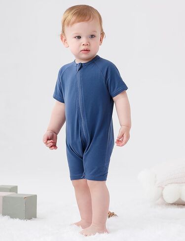 JunNeng Baby Boy Girl 2 Pack Short Sleeve Zipper Rompers Infant Cotton 2-way Zippers Comfy Summer Jumpsuit in Kuwait