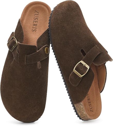 ZUSERIS Women's Suede Clogs Leather Mules Cork Footbed Potato Shoes Comfort Slip on Sandals with Arch Support in Saudi Arabia