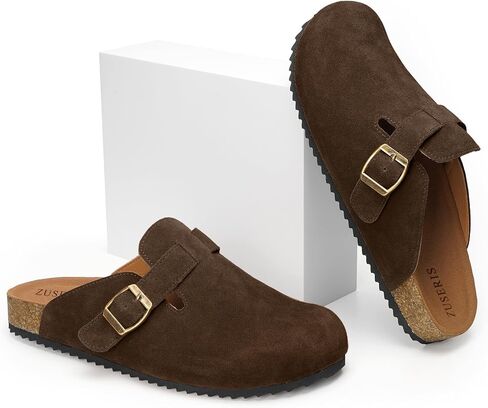 ZUSERIS Women's Suede Clogs Leather Mules Cork Footbed Potato Shoes Comfort Slip on Sandals with Arch Support in Saudi Arabia