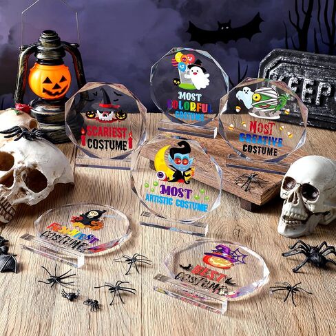 Geetery 6 Pcs Halloween Acrylic Award 4.72'' Halloween Trunk or Treat Party Supplies Trophy Award Funny Trophy Trunk or Treat Decorating Trophy Plaques for Halloween Car Trunk or Treat Outdoor Party in Kuwait