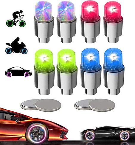 أضواء إطارات LED للسيارة 4 عبوات من أغطية جذع الصمامات والشاحنات وعربة الجولف وعجلات اليراع وأضواء الدراجة النارية وإطارات الدراجات النارية مقاومة للماء للأطفال الأولاد مع 10 بطاريات إضافية (أزرق) in Kuwait