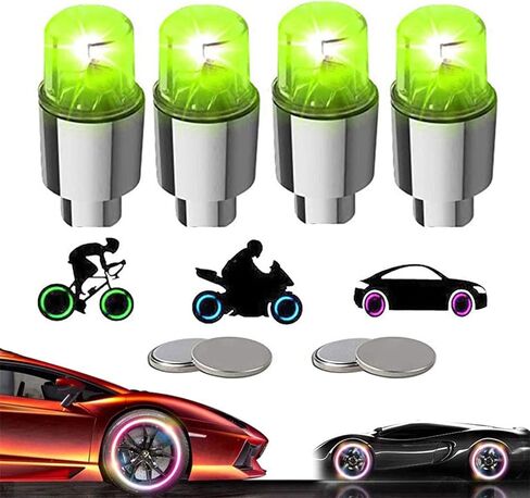 أضواء إطارات LED للسيارة 4 عبوات من أغطية جذع الصمامات والشاحنات وعربة الجولف وعجلات اليراع وأضواء الدراجة النارية وإطارات الدراجات النارية مقاومة للماء للأطفال الأولاد مع 10 بطاريات إضافية (أزرق) in Kuwait