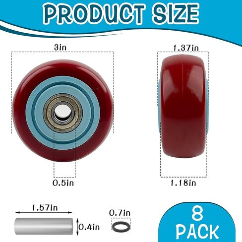 8 Pcs 3 Inch Push Cart PU Caster Kits, Shelf Replacement 3" Casters, Cargo Elevator Front Casters, Replacement Casters for Platform Trucks, Snow Blower, Grill 3" x 1.25" Casters 3/8" Axle in Saudi Arabia