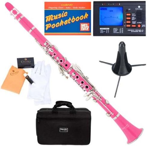 Mendini MCT-E+SD+PB Black Ebonite ABS B Flat Clarinet with Case, Stand, Pocketbook, Mouthpiece, 10 Reeds and More in Kuwait