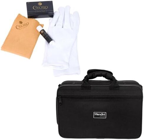 Mendini MCT-E+SD+PB Black Ebonite ABS B Flat Clarinet with Case, Stand, Pocketbook, Mouthpiece, 10 Reeds and More in Kuwait