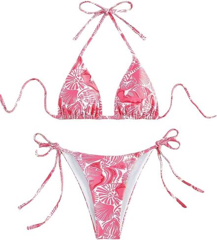 Women's High Waisted Bathing Suit Allover Floral Print Triangle Halter Swimsuit Bikini Set 2 Piece in Kuwait