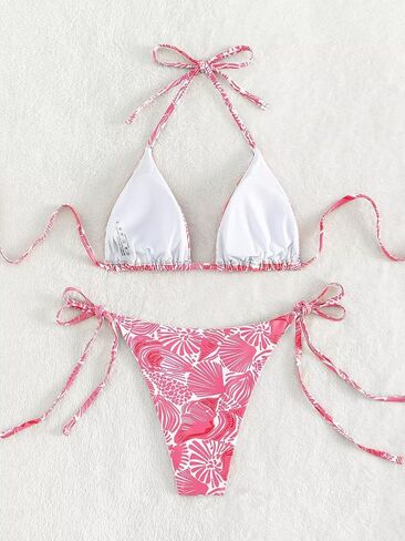 Women's High Waisted Bathing Suit Allover Floral Print Triangle Halter Swimsuit Bikini Set 2 Piece in Kuwait