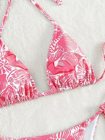 Women's High Waisted Bathing Suit Allover Floral Print Triangle Halter Swimsuit Bikini Set 2 Piece in Kuwait