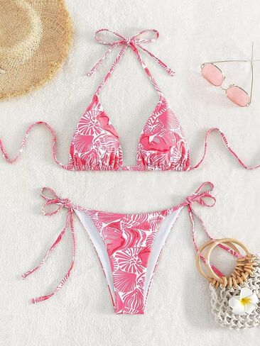 Women's High Waisted Bathing Suit Allover Floral Print Triangle Halter Swimsuit Bikini Set 2 Piece in Kuwait