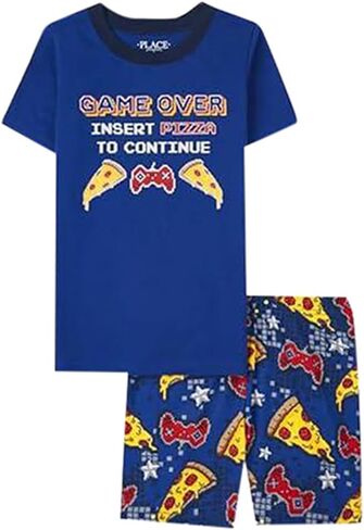 The Children's Place Boys Sleeve Top and Shorts Snug Fit 100% Cotton 2 Piece Pajama Set, Mad Pancake Stacks in Saudi Arabia