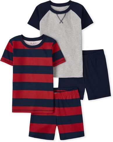 The Children's Place Boys Sleeve Top and Shorts Snug Fit 100% Cotton 2 Piece Pajama Set, Mad Pancake Stacks in Saudi Arabia