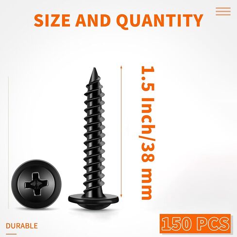 250 قطعة من البراغي الخشبية ذات الرأس الدائري الأسود، براغي متعددة الأغراض من الفولاذ الصلب ذاتية اللصق مقاس 8 × 1 بوصة، مطلية بأكسيد لمقاومة التآكل، مثالية للخشب والمعادن والبلاستيك من TPOHH in Kuwait