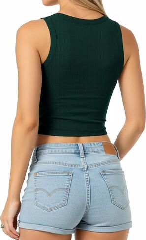 CLOZOZ Womens Tank Tops Round Neck Ribbed Sleeveless Crop Tops for Women High Neck Basic Crop Tank Top in Kuwait