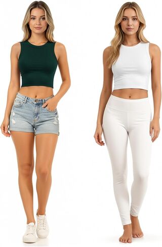 CLOZOZ Womens Tank Tops Round Neck Ribbed Sleeveless Crop Tops for Women High Neck Basic Crop Tank Top in Kuwait