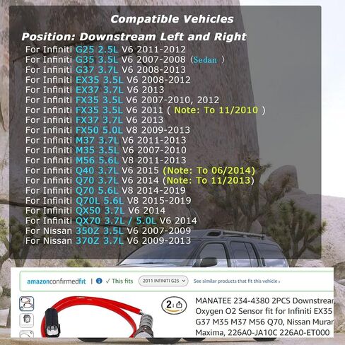 MANATEE 234-4380 2 قطعة مستشعر الأكسجين O2 الأيسر والأيمن مناسب لإنفينيتي EX35 FX35 FX50 G25 G35 G37 M35 M37 M56 Q70، Nissan Murano 350Z 370Z Rogue، 226A0-JA10C 226A0-ET000 in Kuwait