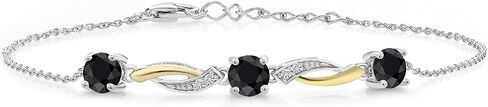Gem Stone King 925 Sterling Silver and 10K Yellow Gold 5MM Round Pink Created Sapphire and 1.3MM White Moissanite Women Tennis Bracelet | 1.69 Cttw | Bollo Bracelet | Fully Adjustable Up to 9 Inch in Saudi Arabia