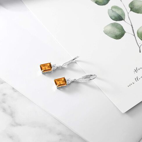 Gem Stone King 925 Sterling Silver Sky Blue Simulated Aquamarine and White Topaz Dangle Earrings For Women (5.26 Cttw, Emerald Cut 9X7MM) in Kuwait