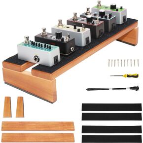 EX Compact Wooden Pedalboard Kit (15.7" x 5.5") with Bonus Gold Low Profile Patch Cords and Pedal Caps