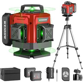 مستوى الليزر 360 ذاتي التسوية مع حامل ثلاثي الأرجل، مستوى الليزر WEIDDW 4D، ليزر خط متقاطع 4 × 360 درجة لتجديد مشروع البناء، بلاط الأرضية، أداة خطوط مستوى الليزر مع بطاريات 2 × 4800 مللي أمبير في الساعة، حافظة متينة