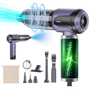 Cordless Brushless Car Vacuum Cleaner, Handheld Car Vacuum with Bag & LED Light 21000PA High Power 3-Speed Adjustment Blow and Suction 2 in 1 Vacuum Cleaner for Car, Home, Keyboard Cleaning, Silver