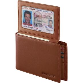 RUNBOX Genuine Leather Wallet for Men, Slim Rfid Blocking Bifold Mens Wallet, 12 Card Slots (2 ID windows) Card Holder Wallet with Gift Box