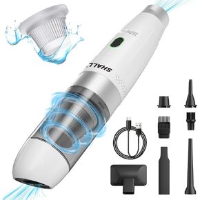SHALL Car Vacuum Cleaner, 0.8Lb Light Weight Handheld Mini Car Vacuum, High Power 12000Pa Cordless Vacuum, Portable 4-in-1 Air Blower & Pump with Multi-Nozzles for Car Home