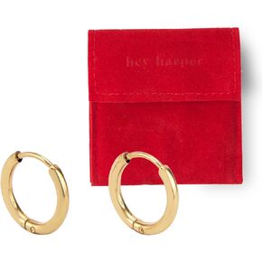 Hey Harper Huggie Hoop Earrings for Women - Round Minimalistic Hoop Earrings - 14k Gold Coated Stainless Steel - Waterproof Jewelry for Everyday Wear